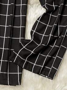 SHEIN LUNE Plus Plaid Print Straight Leg Belted Trousers - Black - View 4