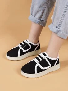 Boys Contrast Binding Design Lace-up Front Canvas Shoes - Black - View 2