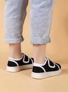 Boys Contrast Binding Design Lace-up Front Canvas Shoes - Black - View 6