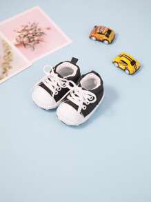 Infant Two Tone Lace-Up Front Skate Shoes - Black - View 1
