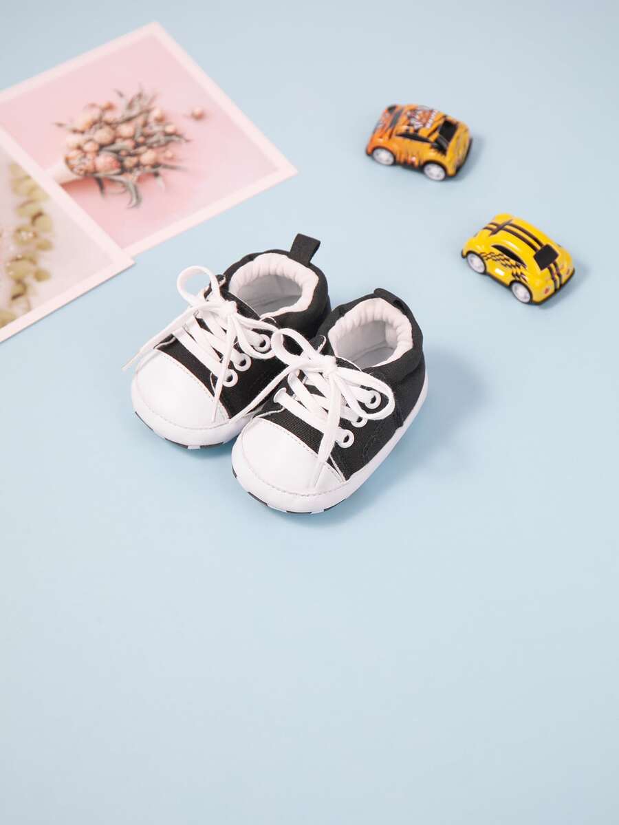 Infant Two Tone Lace-Up Front Skate Shoes - Black - View 1