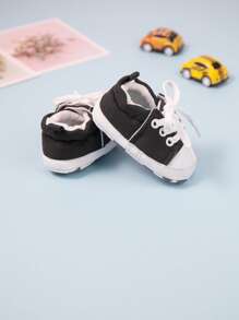 Infant Two Tone Lace-Up Front Skate Shoes - Black - View 2
