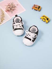 Infant Two Tone Lace-Up Front Skate Shoes - Black - View 3