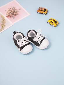 Infant Two Tone Lace-Up Front Skate Shoes - Black - View 4