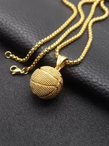 時尚流行男士籃球吊墜項鍊不銹鋼珠寶禮物和時尚外觀 - 金黃色 - 查看 3