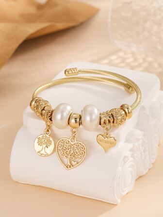 1 件小树和心形装饰手链适合女孩日常佩戴情人节