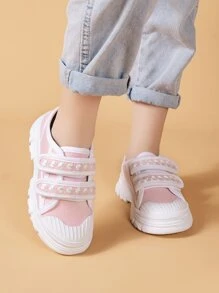 Girls Canvas Embroidery Detail Contrast Binding Skate Shoes - Pink - View 2