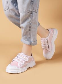 Girls Canvas Embroidery Detail Contrast Binding Skate Shoes - Pink - View 4