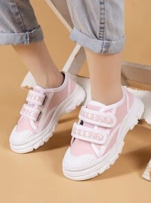 Girls Canvas Embroidery Detail Contrast Binding Skate Shoes - Pink - View 5