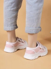 Girls Canvas Embroidery Detail Contrast Binding Skate Shoes - Pink - View 6