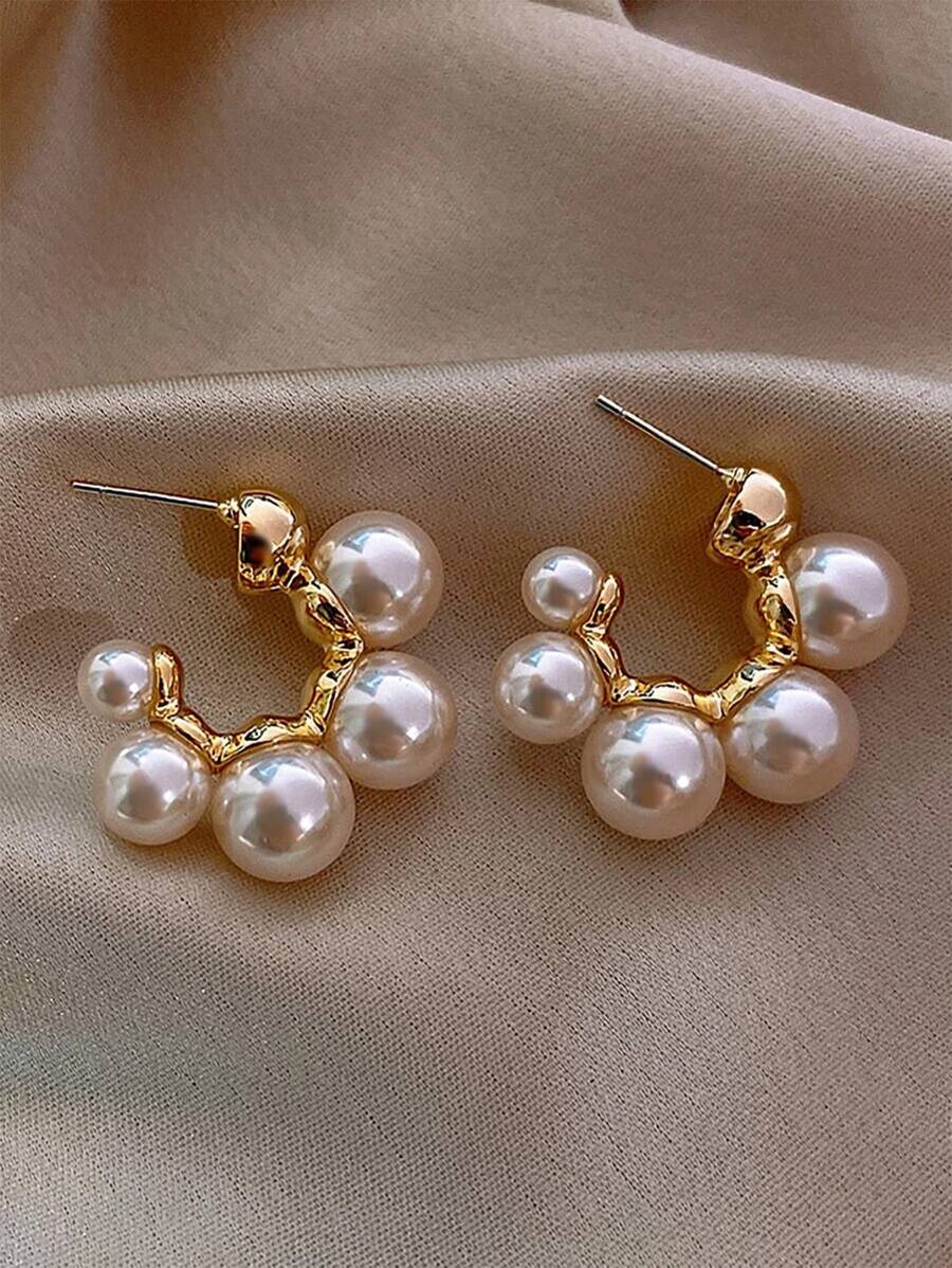 人造珍珠裝飾手鐲式耳環 - 白色 - 查看 1