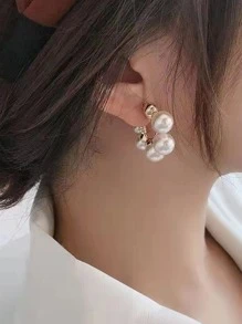人造珍珠裝飾手鐲式耳環 - 白色 - 查看 2
