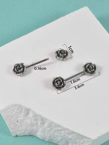 2pcs/set Flower Decor Nipple Ring - Antique Silver - View 3