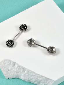 2pcs/set Flower Decor Nipple Ring - Antique Silver - View 4