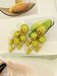 釘珠流蘇耳墜 - 橄欖綠 - 查看 1