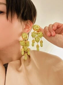 釘珠流蘇耳墜 - 橄欖綠 - 查看 2