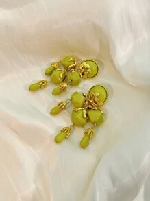 釘珠流蘇耳墜 - 橄欖綠 - 查看 6