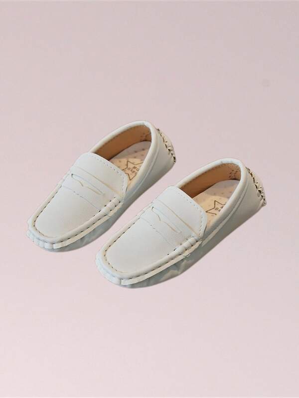 Boys Stitch Detail Slip On Flats White Loafer Shoes