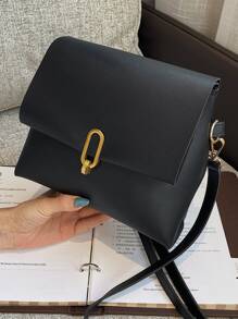 Bolsa cuadrada minimalista con solapa - Negro - Ver 3