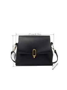 Bolsa cuadrada minimalista con solapa - Negro - Ver 8