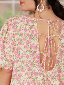 SHEIN Frenchy 大碼碎花泡泡袖襯衫 - 彩色 - 查看 3