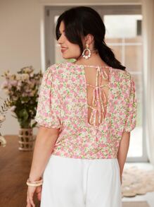 SHEIN Frenchy 大碼碎花泡泡袖襯衫 - 彩色 - 查看 1