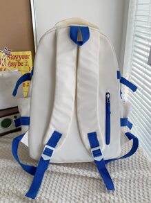 Letter Patch Decor Functional Backpack With Bag Charm - Blue and White - View 2
