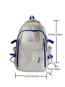 Letter Patch Decor Functional Backpack With Bag Charm - Blue and White - View 3