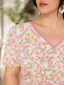 SHEIN Frenchy 大碼碎花泡泡袖襯衫 - 彩色 - 查看 4