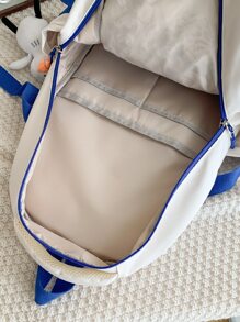 Letter Patch Decor Functional Backpack With Bag Charm - Blue and White - View 5