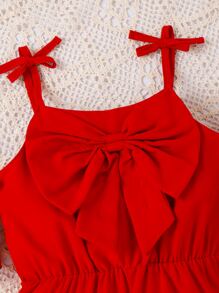 Toddler Girls Cold Shoulder Big Bow Front Romper - Red - View 4