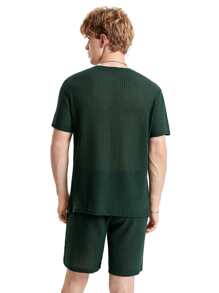 Manfinity Men Solid Tee & Shorts - Dark Green - View 2