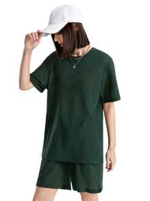 Manfinity Men Solid Tee & Shorts - Dark Green - View 8
