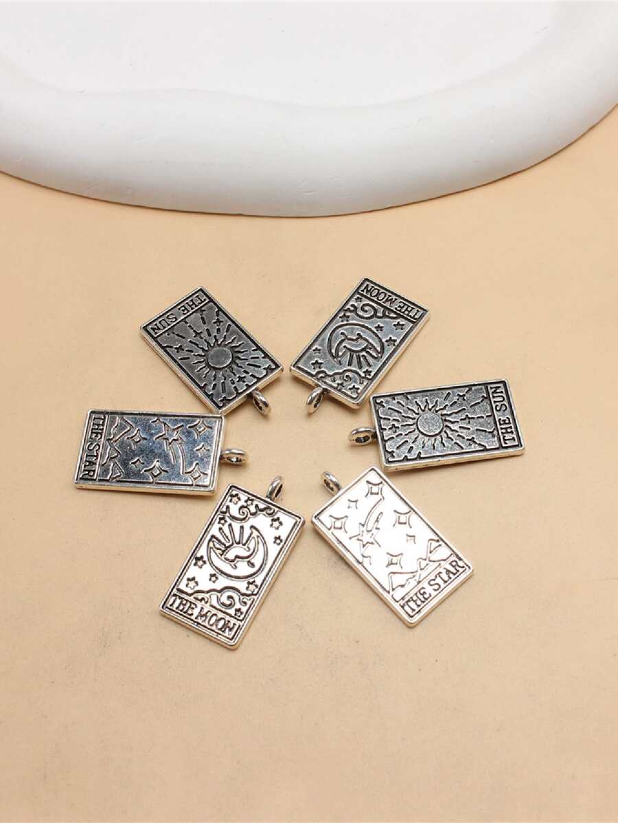 6pcs Alloy Tarot Design DIY Pendant - Silver - View 1