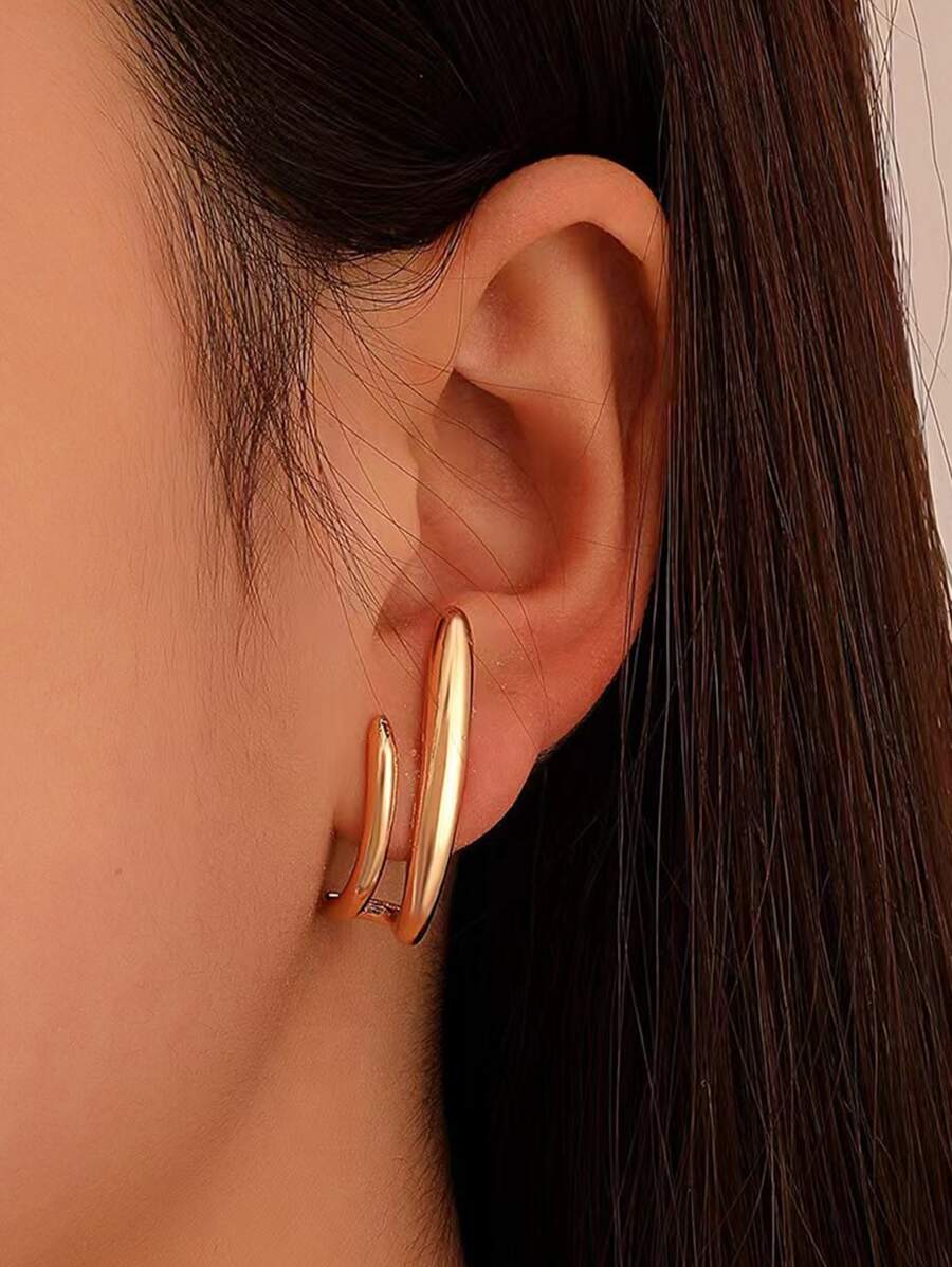 Geometric Stud Earrings - Yellow Gold - View 1