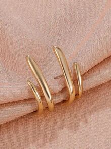 Geometric Stud Earrings - Yellow Gold - View 2