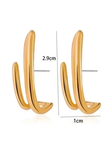 Geometric Stud Earrings - Yellow Gold - View 3