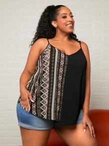 SHEIN CURVE+ 大碼幾何印花吊帶上衣 - 彩色 - 查看 7