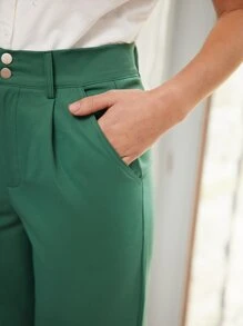 SHEIN Frenchy Solid Slant Pocket Trousers - Green - View 6