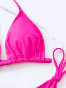 SHEIN Swim Chất rắn Bộ Bikini Dây Tam giác Bras & Cao eo Đáy 2 mảnh Bộ đồ tắm - Màu Hồng Tươi - Xem 5