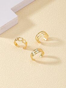 3pcs/Set Heart Decor Hollow Out Cuff Toe Ring Valentines - Yellow Gold - View 2