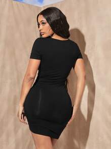 SHEIN SXY Đầm Dây kéo Xù màu trơn Thanh lịch - màu đen - Xem 2