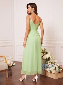 Solid Chiffon Cami Bridesmaid Dress - Mint Green - View 2