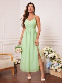 Solid Chiffon Cami Bridesmaid Dress - Mint Green - View 3