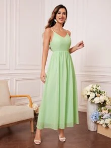 Solid Chiffon Cami Bridesmaid Dress - Mint Green - View 4