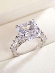 1pc Fashion Cubic Zirconia Ring For Women For Valentine's Day Gift Wedding Jewelry - Silver - View 1