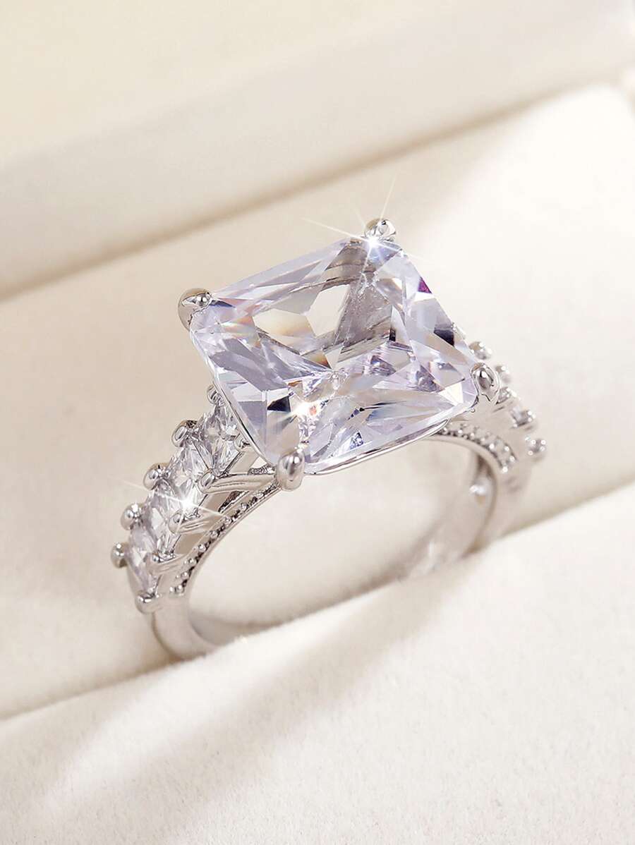 1pc Fashion Cubic Zirconia Ring For Women For Valentine's Day Gift Wedding Jewelry - Silver - View 1