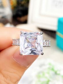 1pc Fashion Cubic Zirconia Ring For Women For Valentine's Day Gift Wedding Jewelry - Silver - View 5