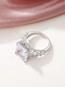 1pc Fashion Cubic Zirconia Ring For Women For Valentine's Day Gift Wedding Jewelry - Silver - View 6