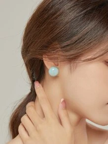 圓形耳釘 - 淺藍色 - 查看 2